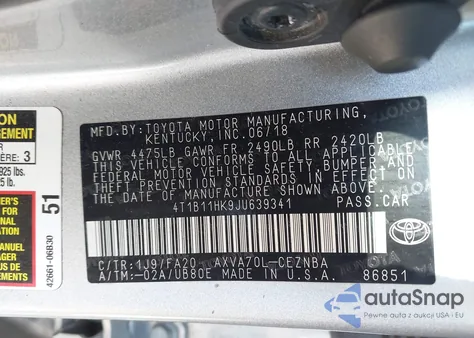 2018 Toyota Camry Le из США, поврежденный, VIN 4T1B11HK9JU639341